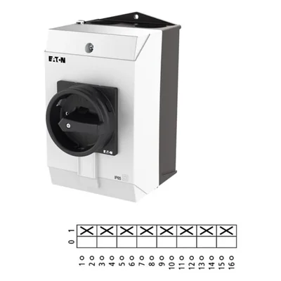 Interruttore on-off T3-4-8344/I2/SVB-SW, 8 poli, 32 A, 90 °, in custodia IP65, manopola nera con lucchetto