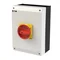 Interruttore principale P3-100/I5/SVB/N, 3 poli + N, 100 A, in custodia IP65, manopola rosso-gialla con lucchetto