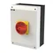 Interruttore principale P3-100/I5/SVB/N, 3 poli + N, 100 A, in custodia IP65, manopola rosso-gialla con lucchetto