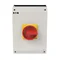 Interruttore principale P3-100/I5/SVB/N, 3 poli + N, 100 A, in custodia IP65, manopola rosso-gialla con lucchetto