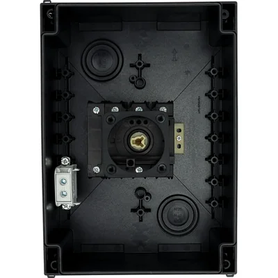 Interruttore principale P3-100/I5/SVB/N, 3 poli + N, 100 A, in custodia IP65, manopola rosso-gialla con lucchetto