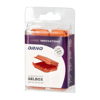 IP x8 Gelbox, klein, orange, wiederverwendbar, bis zu 1 kV, Blisterverpackung, 4 Stück.