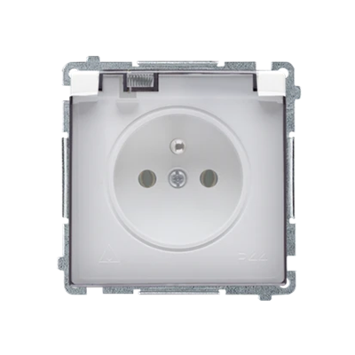 IP44 splash-proof earthed plug socket (module) 16A 250V screw terminals. Transparent white flap