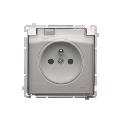 IP44 splash-proof earthed plug socket (module) 16A 250V screw terminals. Transparent white flap