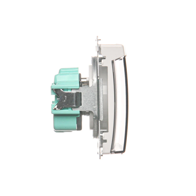 IP44 splash-proof earthed plug socket (module) 16A 250V screw terminals. Transparent white flap
