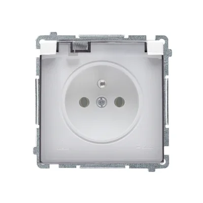 IP44 splash-proof earthed plug socket (module) 16A 250V screw terminals. Transparent white flap