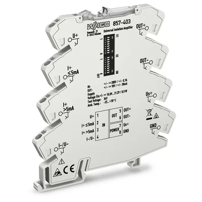 Isolating transducer with amplification; current and voltage input signal; bipolar current and voltage output signal; configuration via DIP switches; supply voltage 24 V DC; width 6 mm; 2.50 mm²