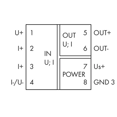 Isolating transducer with amplification; current and voltage input signal; bipolar current and voltage output signal; configuration via DIP switches; supply voltage 24 V DC; width 6 mm; 2.50 mm²