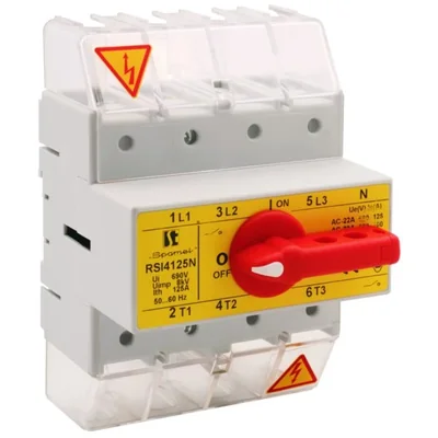 ISOLATOR 3 POLE + N (DISCONNECTOR) 125A WITH HANDLE ON THE DISCONNECTOR YELLOW-RED