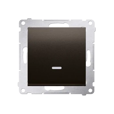 Jedno spínací tlačítko s LED podsvícením bez piktogramu (modul) 230V, matná hnědá metalíza