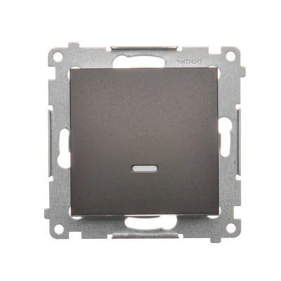Jedno spínací tlačítko s LED podsvícením bez piktogramu (modul) 230V, matná hnědá metalíza