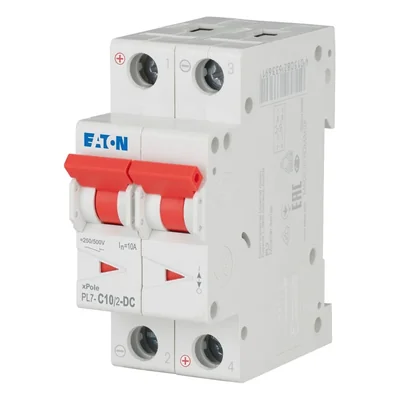 Jistič PL7-C10/2-DC 10kA, In= 10A, charakteristika C, 2pólový. Řada PL7-DC