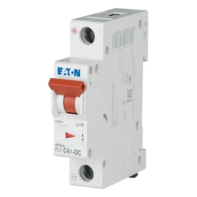 Jistič PL7-C4/1-DC 10 kA, In= 4 A, charakteristika C, 1-pólový. Řada PL7-DC