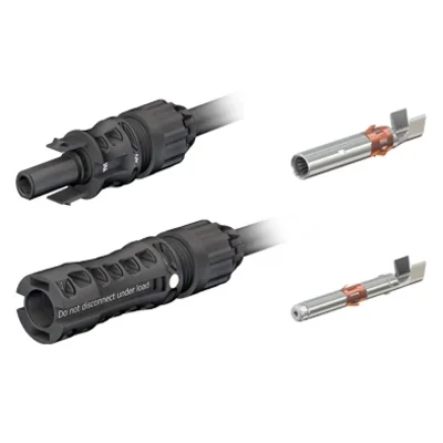 Juego de enchufes MC4 EVO2 Staubli EC/Multi-Contact MC-PV-KST4-EVO2 y MC-PV-KBT4-EVO2 gama de secciones de cable de 4 mm2 y 6 mm2 Los conectores MC4 EVO2 son compatibles con los conectores MC4