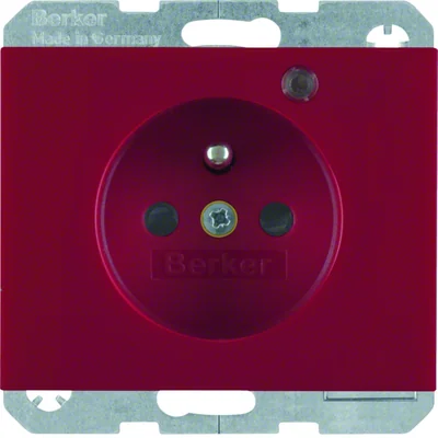 K.1 Socket with grounding and control LED with increased protection of contacts gloss red
