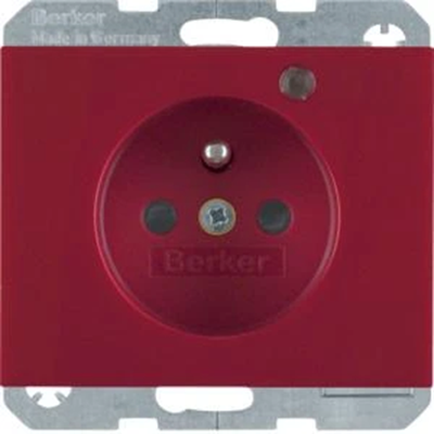 K.1 Socket with grounding and control LED with increased protection of contacts gloss red