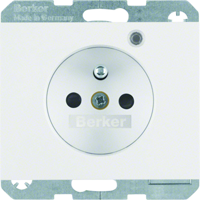 K.1 Socket with grounding and control LED with increased protection of contacts gloss snow-white