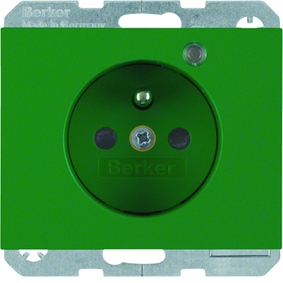 K.1 Socket with grounding and control LED with increased protection of contacts, glossy green