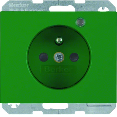K.1 Socket with grounding and control LED with increased protection of contacts, glossy green