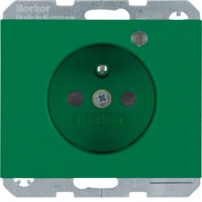 K.1 Socket with grounding and control LED with increased protection of contacts, glossy green