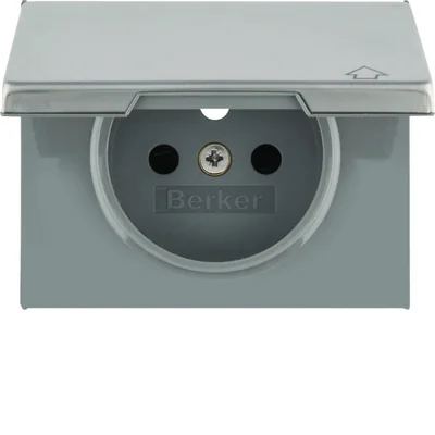 K.5 Socket faceplate with grounding and cover, stainless steel