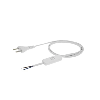 Kabel s plochou b/u zástrčkou, s ručním vypínačem, 2x0,5, bílý, 2 m dlouhý