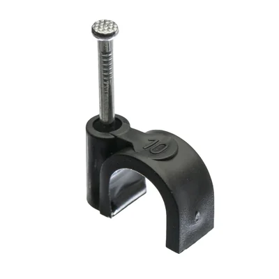 Kabelhalter mit Nagel, 10 mm Durchmesser, rund, schwarz, 100 Stück.