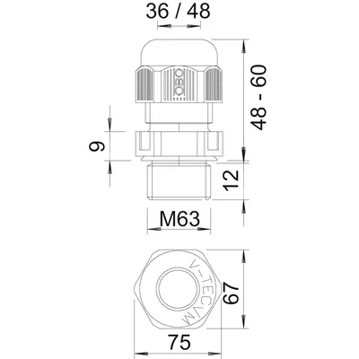 Кабельний сальник V-TEC VM M63X1.5 J.SZ V-TEC VM63 LGR