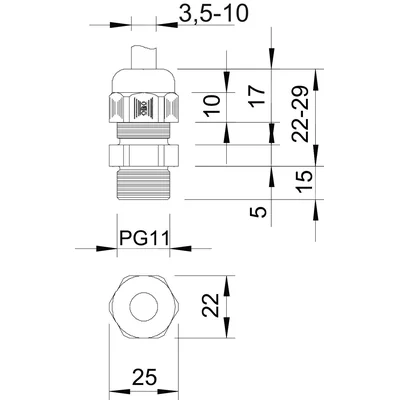 Kabelová průchodka V-TEC L PG11 LGR s dlouhým připojovacím závitem