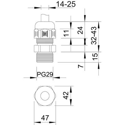 Kabelová průchodka V-TEC L PG29 LGR s dlouhým připojovacím závitem