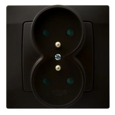 KARO Double earthed socket with shutters for current paths chocolate metallic