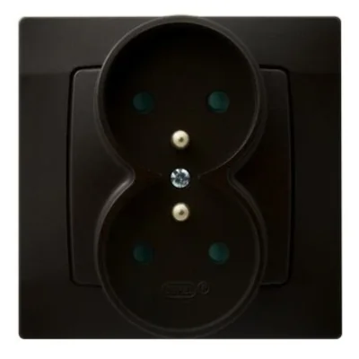 KARO Double earthed socket with shutters for current paths chocolate metallic