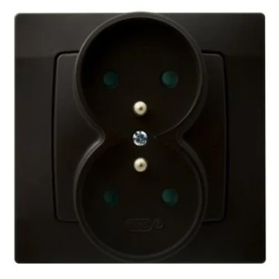 KARO Double earthed socket with shutters for current paths chocolate metallic