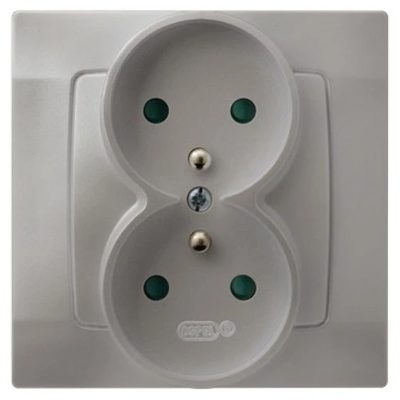 KARO Double earthed socket with shutters for current paths, pearl silver