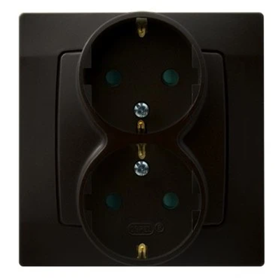 KARO Double socket outlet with earthing schko with shutters for current paths chocolate metallic