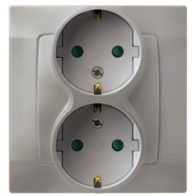 KARO Double socket outlet with earthing schko with shutters for current paths silver pearl