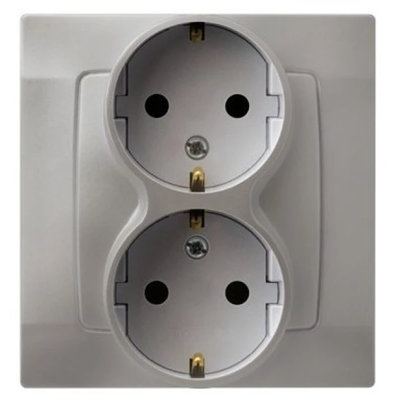 KARO Double socket with earthing Schuko silver pearl