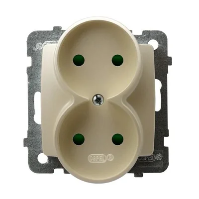 KARO Gniazdo podwójne bez ramki z przesłonami torów prądowych ecru perłowy