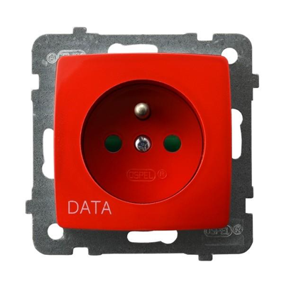 KARO Single earthed socket DATA red, equipped with shutters for current paths