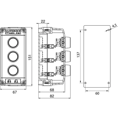 Kaseta sterownicza 3-otworowa z przyciskami zielony/czerwony/zielony IP65