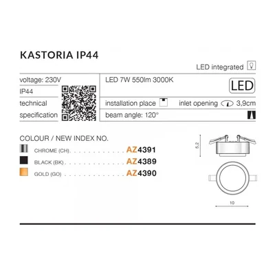 KASTORIA Luminaria empotrable 7W 550LM 3000K IP44 cromo