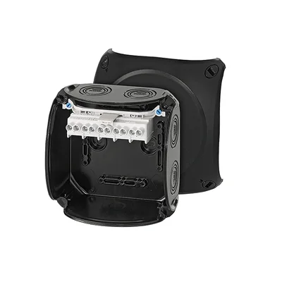 KF 0606 B Box for outdoor installation, black, IP 66/IP 67, 130x130x77, with 5-pole terminal, 6 mm2, Cu