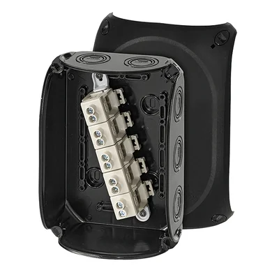 KF 1010 B Outdoor installation box, black, IP 66/IP 67, 180x130x77, with 5-pole terminal, 10 mm2, Cu