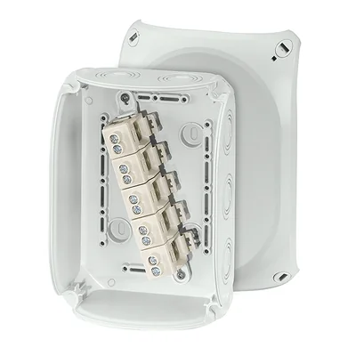 KF 1010 G Outdoor installation box, grey, IP 66/IP 67, 180x130x77, with 5-pole terminal, 10 mm2, Cu