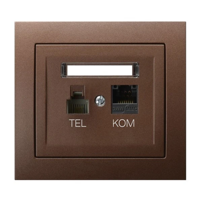 KIER Computer and telephone socket RJ 45 cat. 5e, (8-pin) + RJ 11 (6-pin) brown metallic