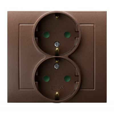 KIER Double socket outlet with earthing schko with shutters for current paths brown metallic