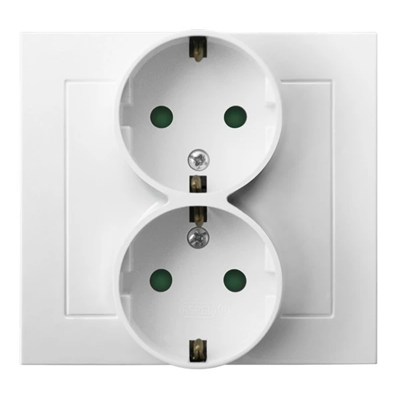 KIER Double socket outlet with earthing schko with shutters for current paths, white