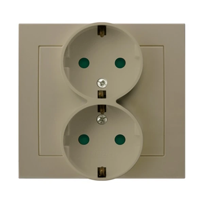 KIER Double socket outlet with grounding, beige current paths shutters