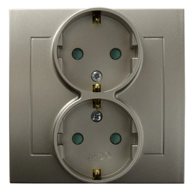 KIER Double socket outlet with grounding, satin light shutters for current paths