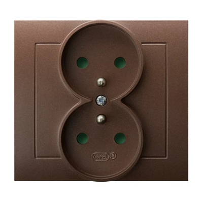 KIER Double socket with earthing and shutters for current paths brown metallic